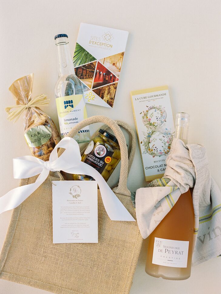 Welcome Bag for Guests of French Wedding, With Sweet and Savory Snacks, Wine and Lemonade, Personalized Gift Message