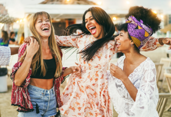 Group of friends having fun at bachelorette party