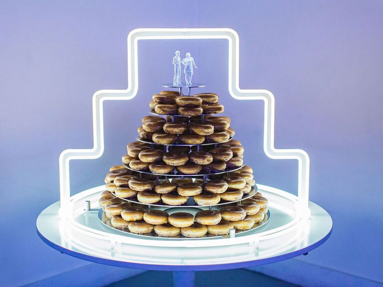 doughnut dessert buffet with neon light
