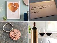 Collage of copper gift ideas for anniversary. 