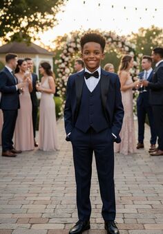 Little Tuxedos "Prodigy" Kids Navy Tuxedo (5-Piece Set) Flower Girl Dress and Ring Bearer Outfit