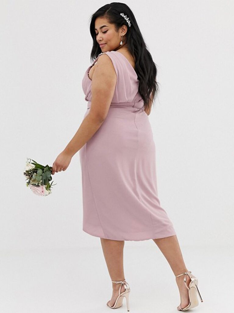 Embellished blush plus size bridesmaid dress