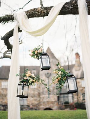 Wooden Arch with Hanging Lanterns