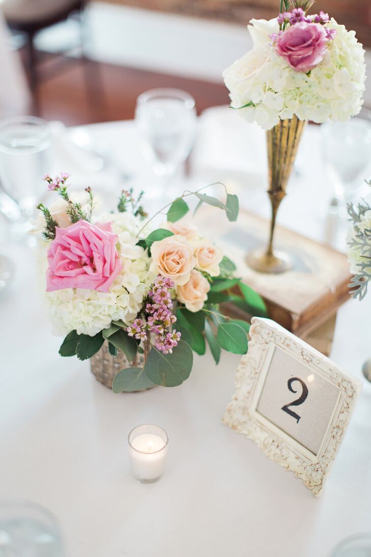 Vintage Floral Centerpieces with Pink Garden Roses