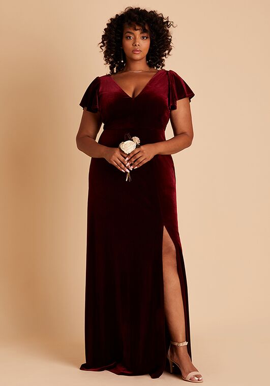 Birdy Grey Hannah Dress in Velvet Cabernet V-Neck Bridesmaid Dress - 3