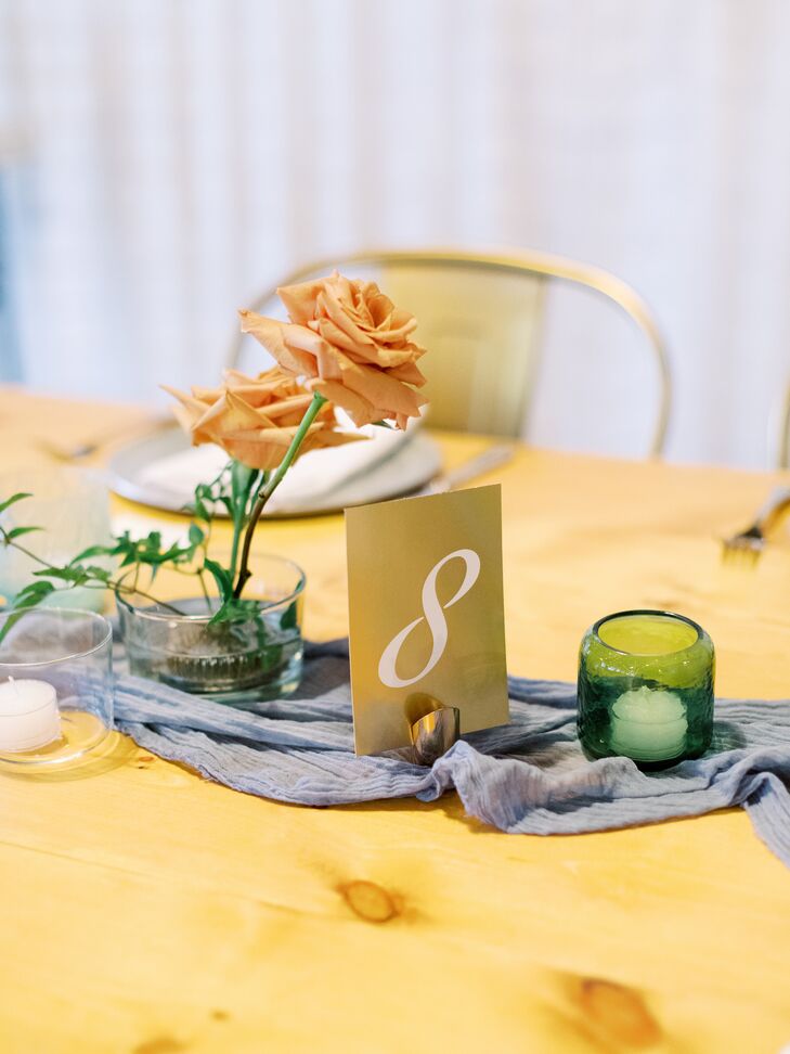 Simple Table Number on Table with Blue-and-Toffee Color Palette