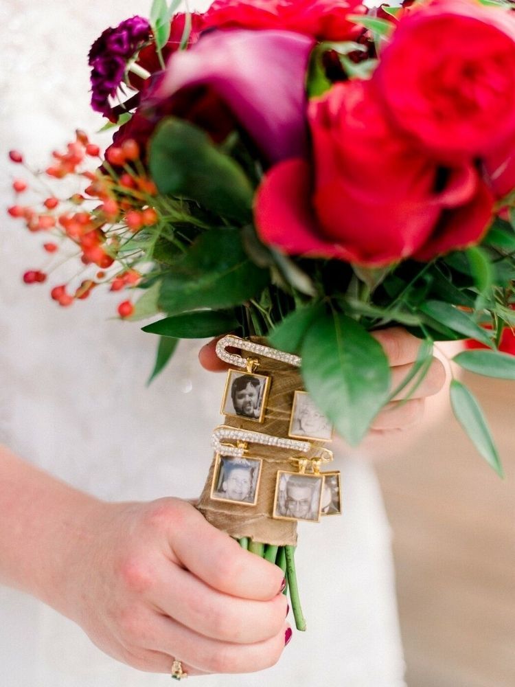 wedding bouquet with photo charms