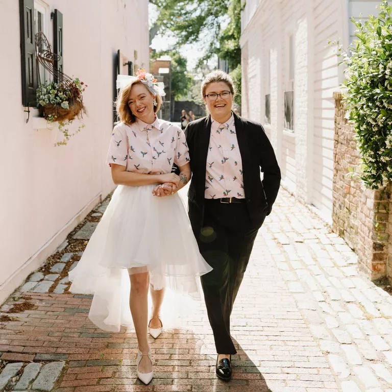 A walk down memory lane engagement photo
