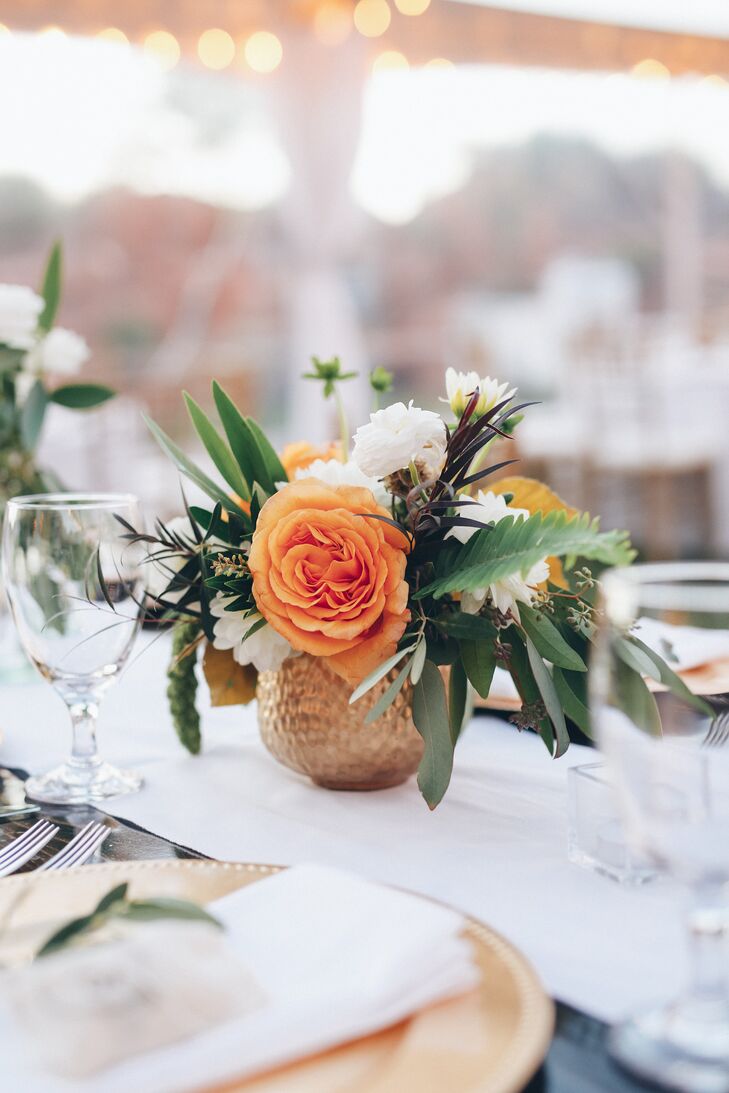 One large bright flower really stands out in a simple centerpiece.