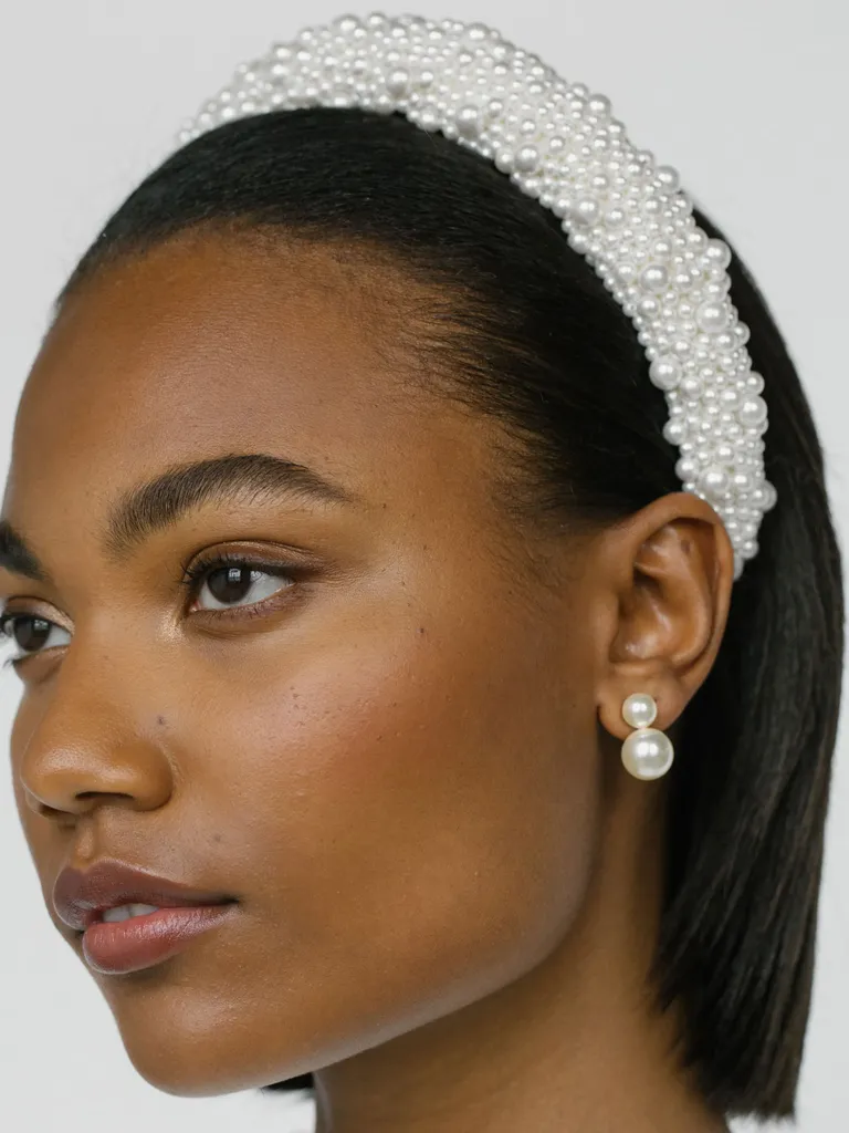 White pearl embellished bridal headband
