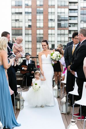 Elegant Bride and Flower Girl Walk Down the Aisle Together
