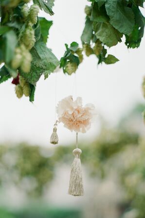 Hanging Carnation and Tassles on Hops-Covered Mandap