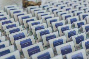 Blue and White Geometric Escort Cards