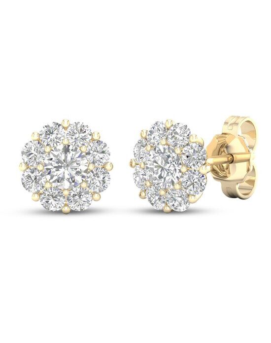 Kay Jewelers Lab-Created Diamonds by KAY Flower Stud Earrings 1 ct tw Round-Cut 14K Yellow Gold Wedding Earrings photo - 1