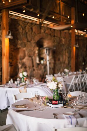 Barn Reception, White Round Dining Tables