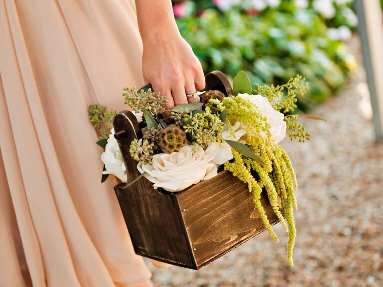 wood box wedding bouquet alternative