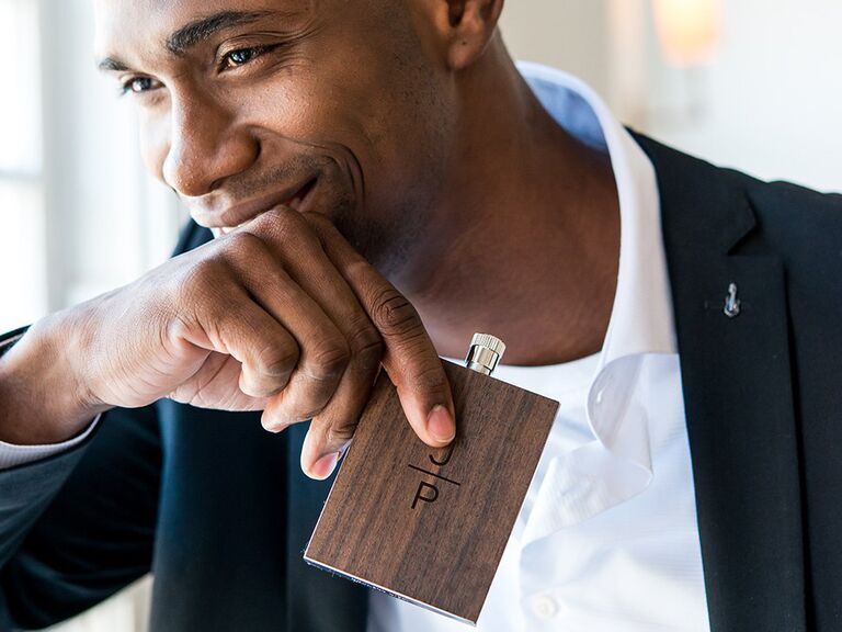 Wooden flask gift for husband on wedding day