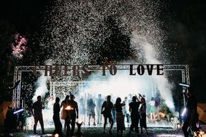 Reception With Fog Machine, Confetti and Custom Sign