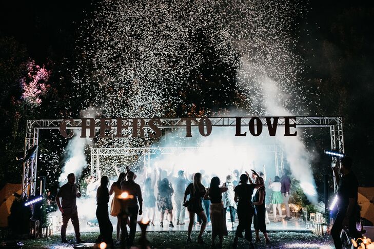 Reception With Fog Machine, Confetti and Custom Sign