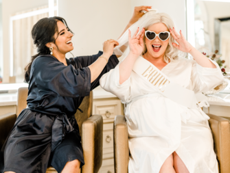 Bride and bridesmaid at bachelorette party