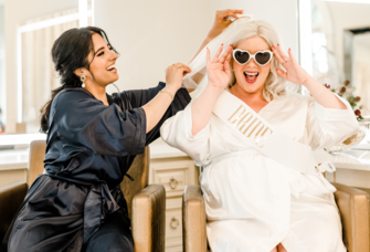 Bride and bridesmaid at bachelorette party