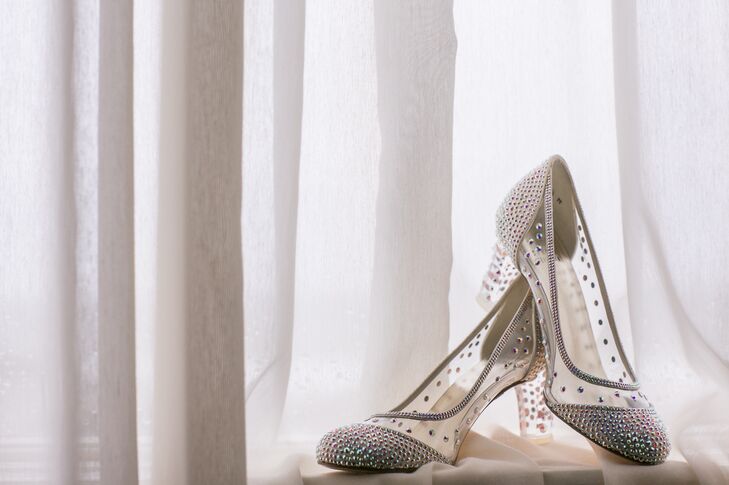 "I have to say, that my favorite part of my outfit was my shoes—they really felt like a modern day Cinderella slipper," Caitlin says of her crystal embellished Stuart Weitzman pumps.