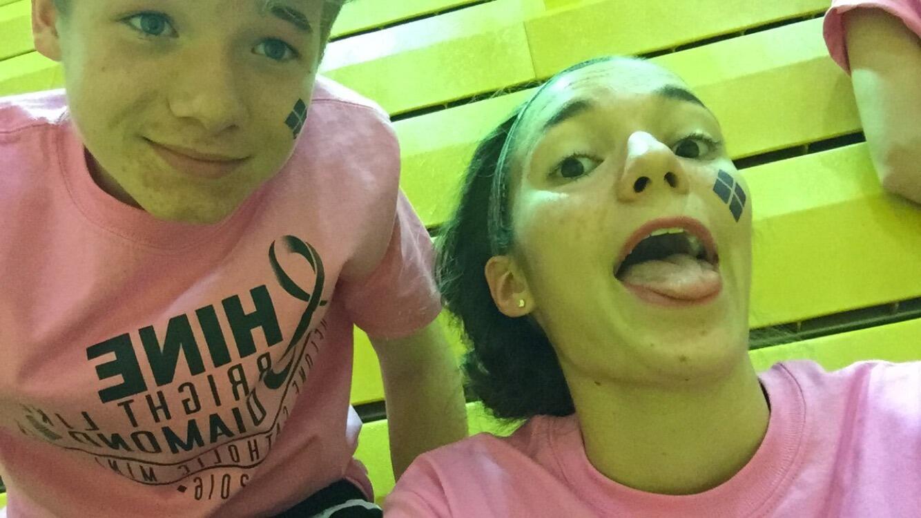 The first photo we took together! This was taken at a min-thon (for those that don't know what that is basically an all night stand-a-thon for cancer! This was at my breaking point around 4 am but we were in the gym playing games with our friends and happy as can be!