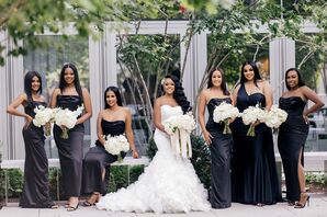 Bridesmaids in Formal Floor-Length Black Bridesmaid Dresses