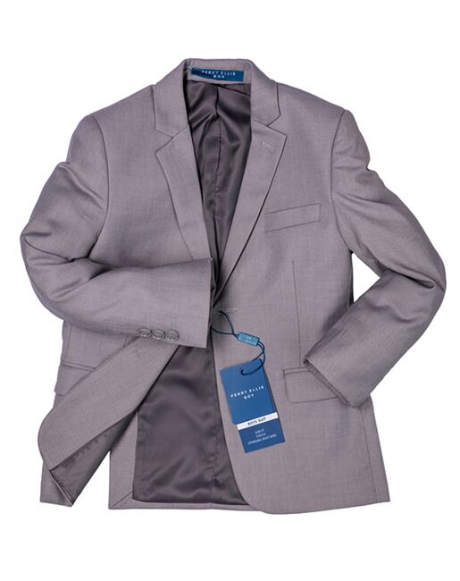 Perry Ellis "Noah" Kids Light Grey Suit (5-Piece Set) Flower Girl Dress and Ring Bearer Outfit - 5