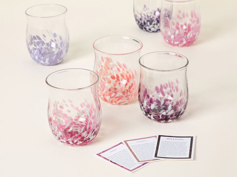 Hand-blown stemless wine glass wedding gift for daughter