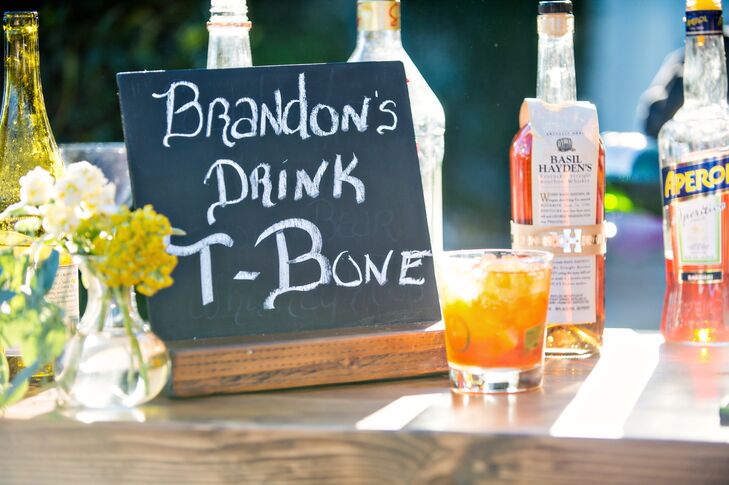 Two signature cocktails were served in addition to the full bar. The groom's cocktail was called "Brandon’s “T-Bone," a mix of whiskey and spicy jalapeno.
