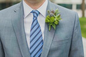 Green Boutonniere With Herbs, Thistle and Berries