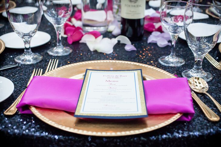 "My mother thought I was going overboard with the gold  flatware, but I love the way it came together," Felicia says of the detailed table settings.