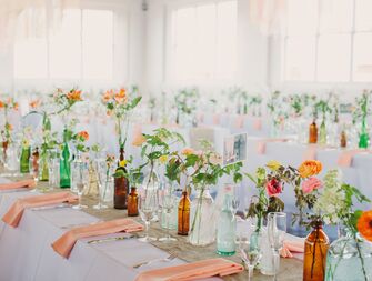 Coral and turquoise wedding reception color palette