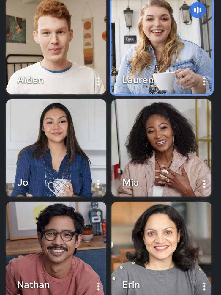 Google Meet app for video chatting. 
