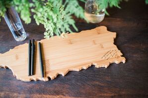 Wooden Board in Lieu of Guest Book at Wedding in California