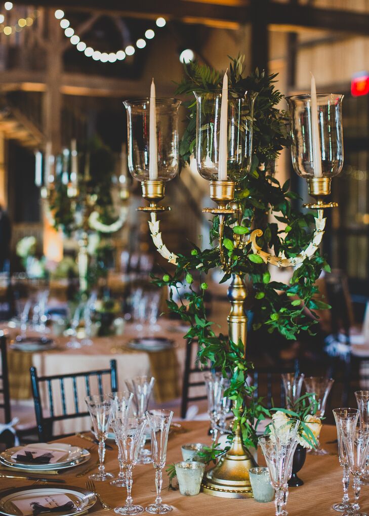 Gold Candelabra with Ivy as Reception Decor