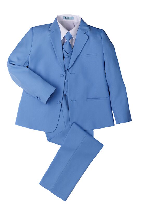 Little Tuxedos "Mason" Kids Cornflower Suit (5-Piece Set) Flower Girl Dress and Ring Bearer Outfit - 1