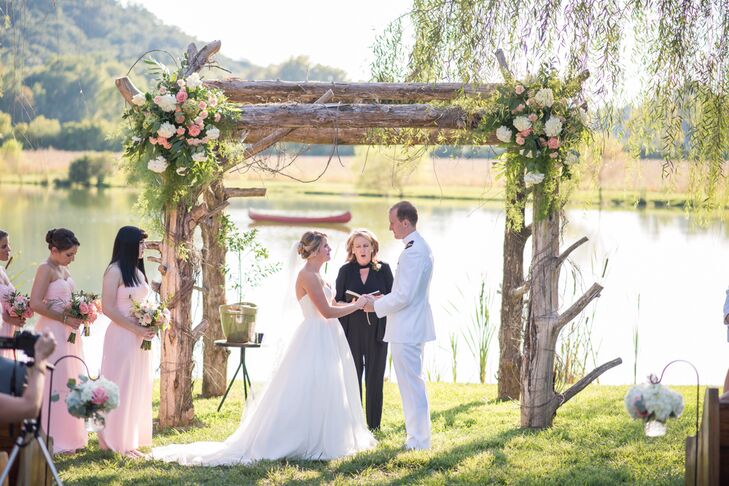 “We spent a lot of time meticulously planning the ceremony, since we were having a friend perform as the officiant,” Morgan says. Her parents escorted her down the aisle to the song "To Whom It May Concern.” “As soon as Park and I saw each other down the aisle, tears were in both of our eyes since we had been waiting for that moment for so long,” Morgan says. The couple incorporated a tree-planting ritual into their ceremony, where they potted a kumquat tree, and each poured dirt from our childhood backyards into the pot to symbolize the importance of roots, growth and a fruitful marriage.