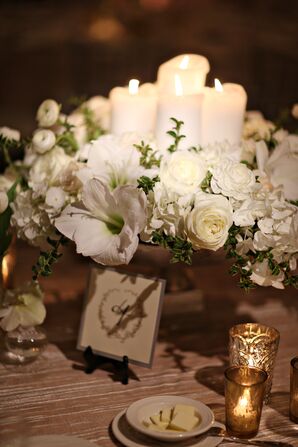 White Floral Centerpieces With Candles