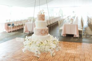 Tiered White and Champagne Cake with Etched Designs