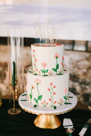 Two-Tier Wedding Cake With Flower Decorations