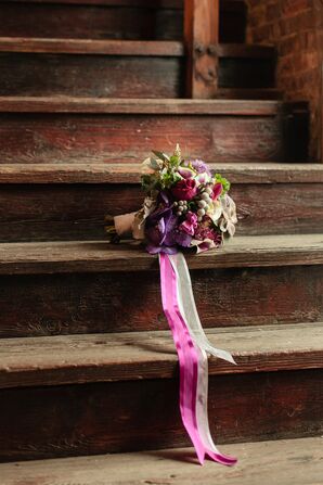 Romantic Fall Bouquet With Purple Ribbon