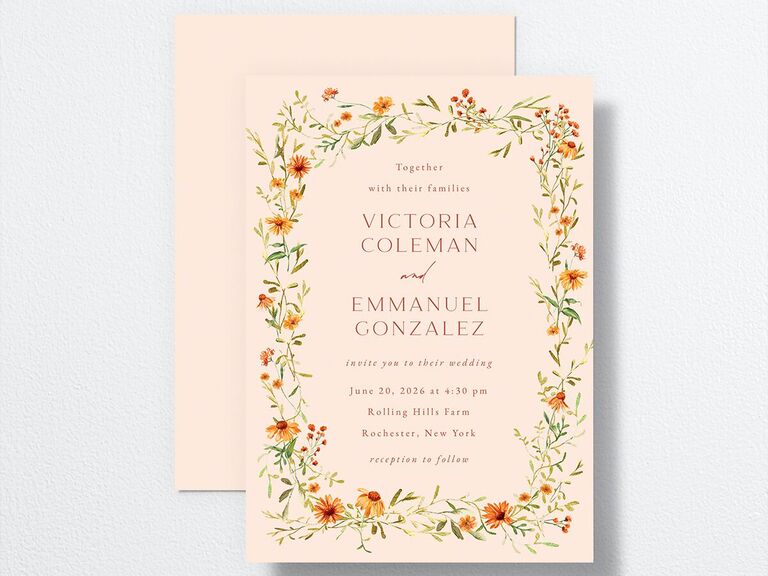 Wildflower border wedding invitation design budget friendly
