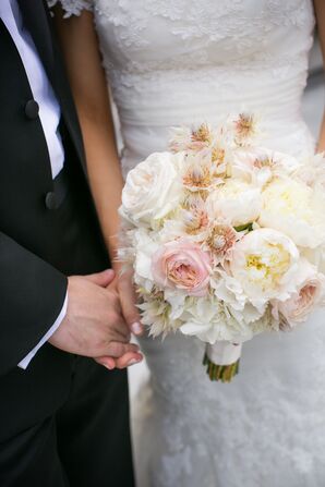 Pink and White Peony, Garden Rose and Protea Bridal Bouquet