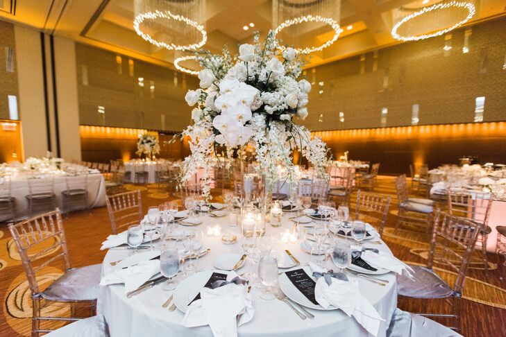 Tall Centerpiece with White Orchids and Stephanotis
