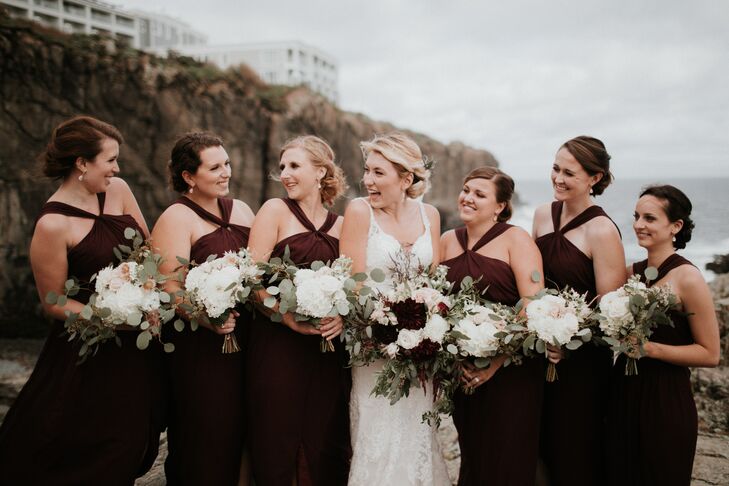 Burgundy Criss-Cross Halter Bridesmaid Dresses