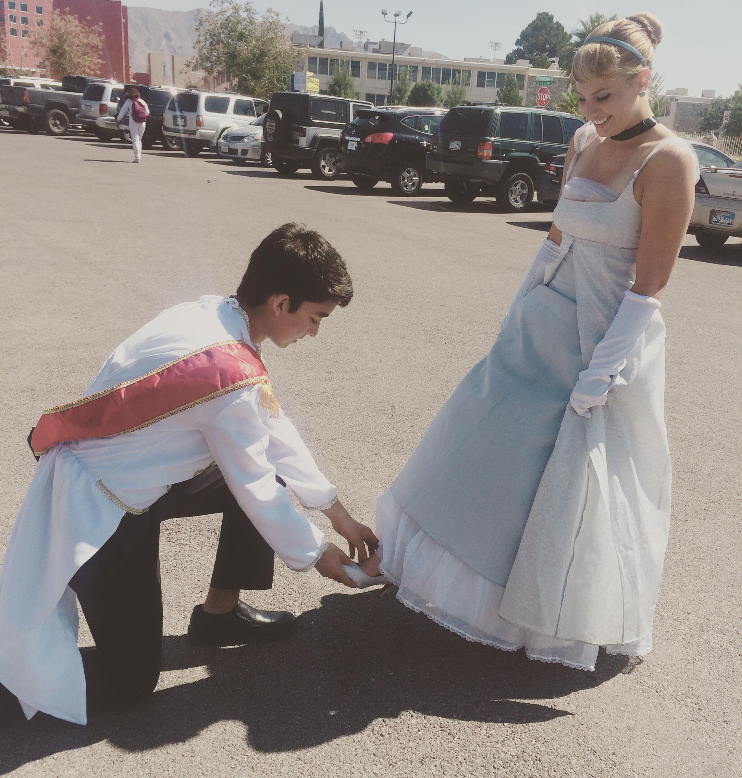 A high school dress-up day where Kara and Mario went to school as Cinderella and Prince Charming.