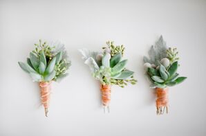 Succulent, Eucalyptus and Brunia Berry Boutonnieres