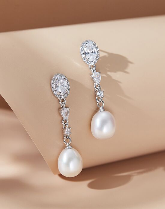 AW Bridal AW BRIDAL Cubic Zirconia Wedding Earrings Bridal Dangle Earrings for Women Pearl Stud Earrings for Brides Bridesmaid (Silver) Silver - 1